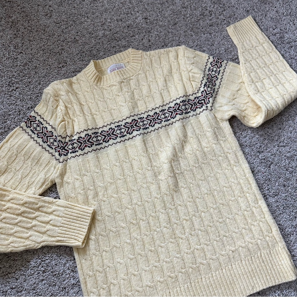 Cream Cable‎ Knit Sweater with Patterned Detail